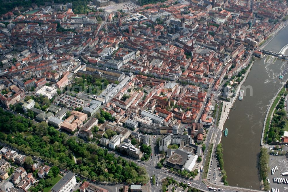 Würzburg Altstadt from the bird's eye view: The city center along the Main in the Altstadt district of Wuerzburg in Bavaria