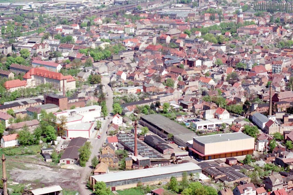 Finsterwalde from above - 04.05.1995 Stadtzenturm Finsterwalde, Brandenburg