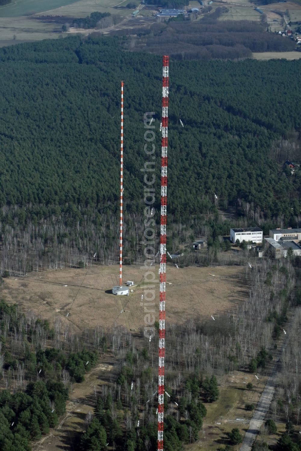 Burg from above - Steel mast funkturm and transmission system as basic network transmitter in Burg in the state Saxony-Anhalt