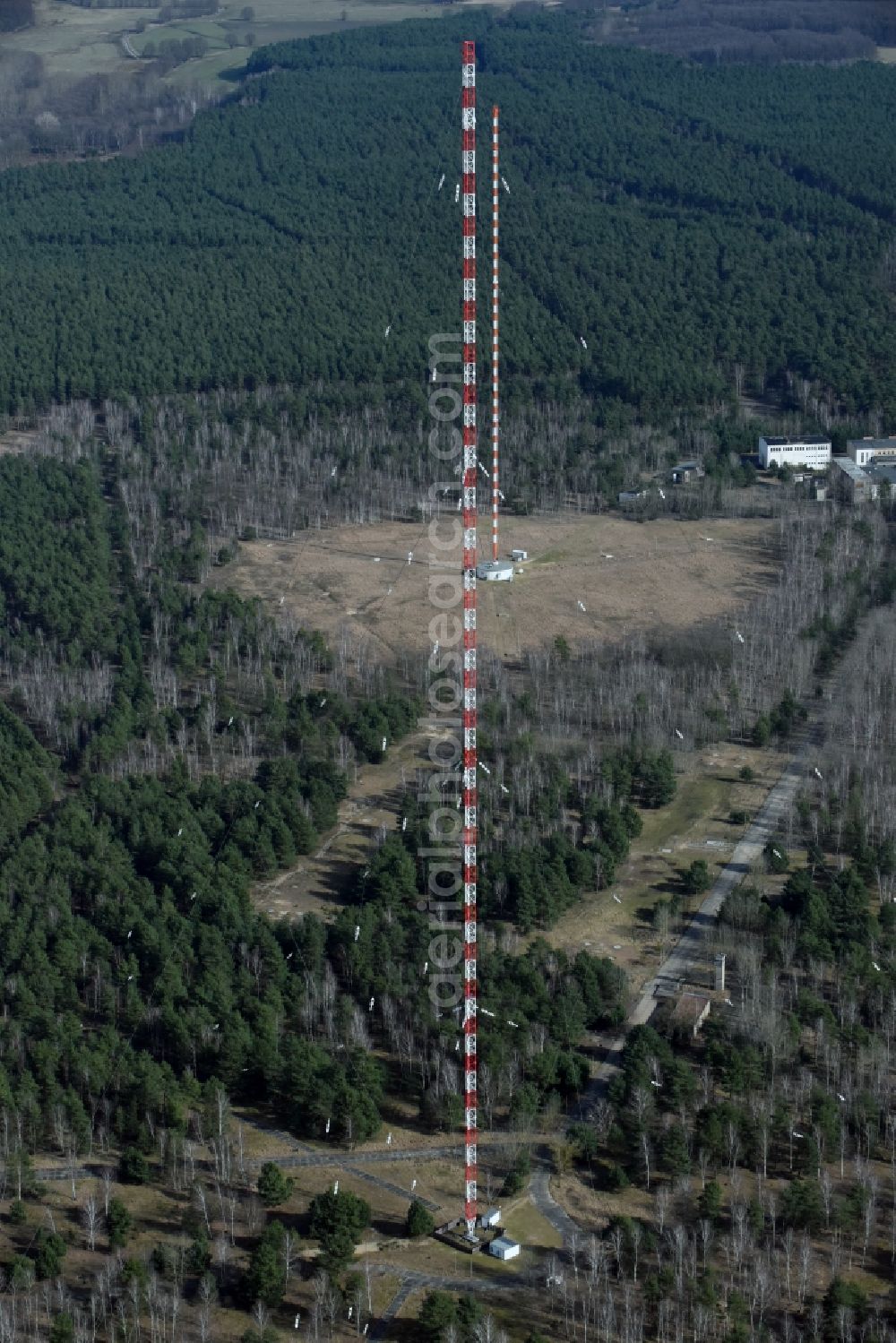 Burg from the bird's eye view: Steel mast funkturm and transmission system as basic network transmitter in Burg in the state Saxony-Anhalt