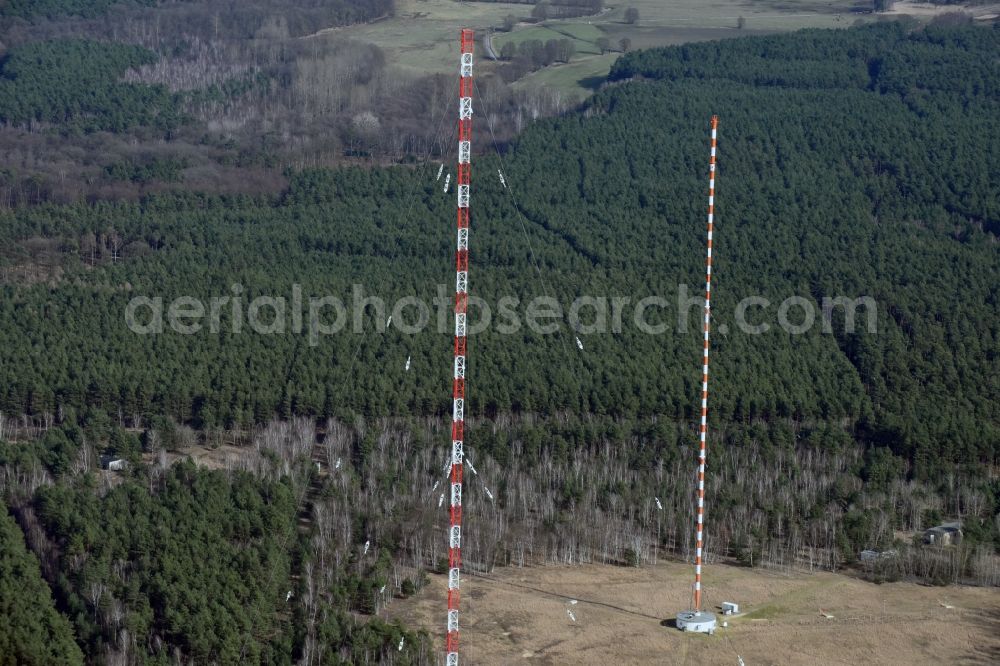 Burg from above - Steel mast funkturm and transmission system as basic network transmitter in Burg in the state Saxony-Anhalt