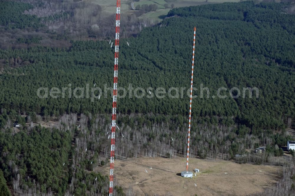 Burg from the bird's eye view: Steel mast funkturm and transmission system as basic network transmitter in Burg in the state Saxony-Anhalt