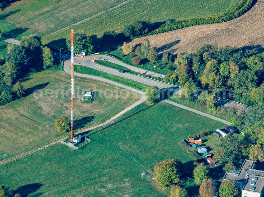 Aerial image Freiburg im Breisgau - Steel mast funkturm and transmission system as basic network transmitter in Freiburg im Breisgau in the state Baden-Wurttemberg, Germany