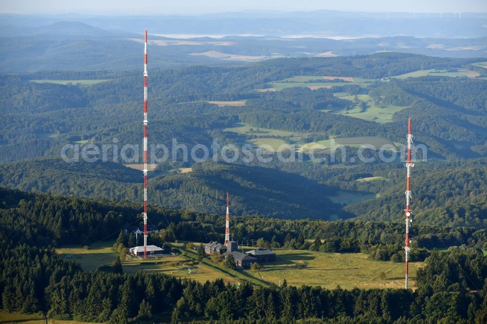 Hessisch Lichtenau from above - Steel mast funkturm and transmission system as basic network transmitter Hoher Meissner in Hessisch Lichtenau in the state Hesse, Germany