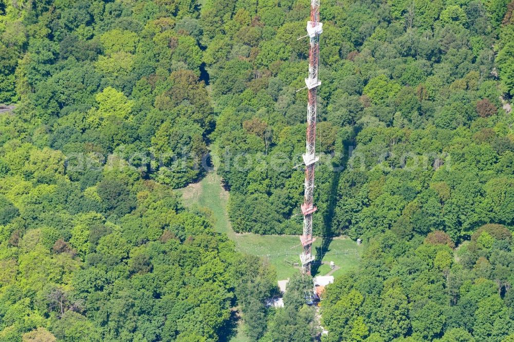 Aerial photograph Jülich - Steel mast funkturm and transmission system as basic network transmitter in Juelich in the state North Rhine-Westphalia, Germany