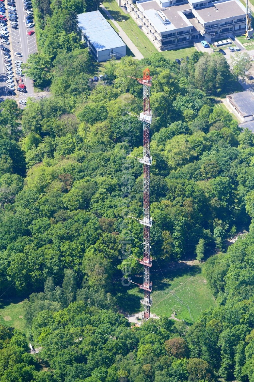 Aerial image Jülich - Steel mast funkturm and transmission system as basic network transmitter in Juelich in the state North Rhine-Westphalia, Germany