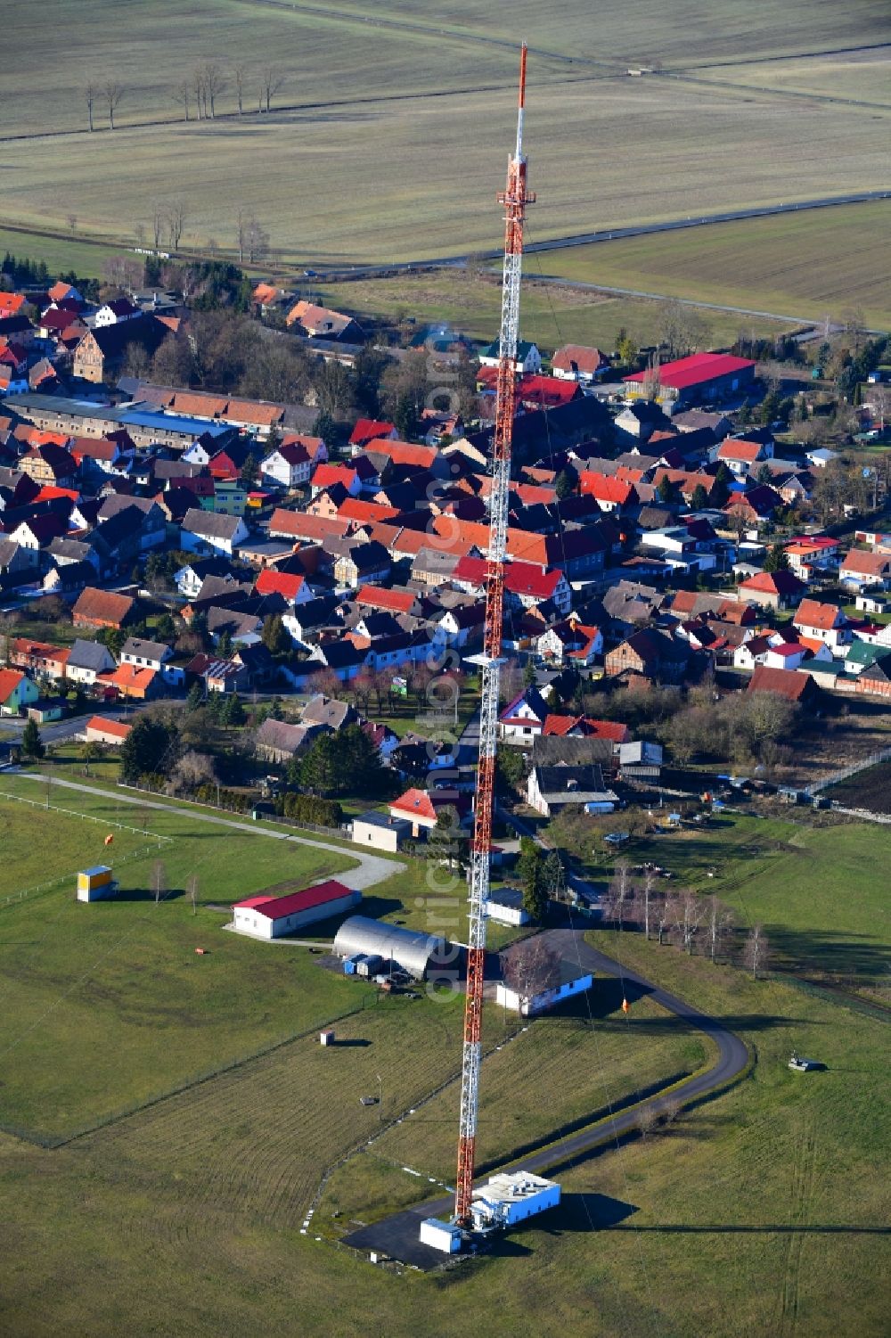 Keula from the bird's eye view: Steel mast funkturm and transmission system as basic network transmitter in Keula in the state Thuringia, Germany