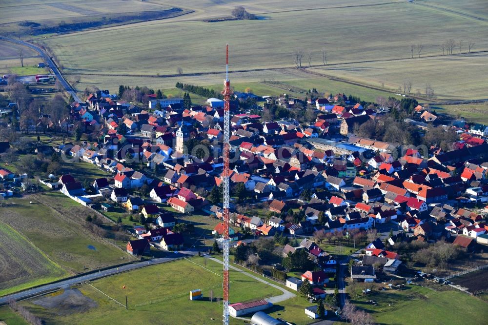 Aerial photograph Keula - Steel mast funkturm and transmission system as basic network transmitter in Keula in the state Thuringia, Germany