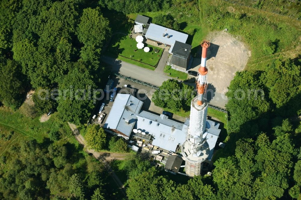 Aerial image Herscheid - Steel mast funkturm and transmission system as basic network transmitter Robert-Kolb-Turm of Westdeutscher Rundfunk on Nordheller Weg in Herscheid in the state North Rhine-Westphalia, Germany