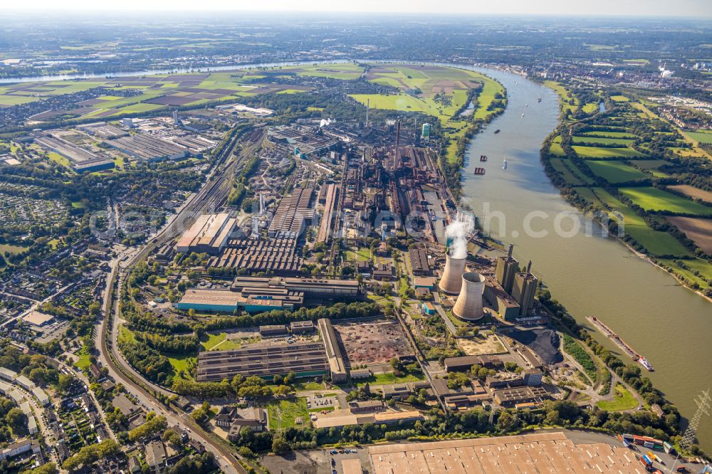 Aerial image Duisburg - Technical equipment and production facilities of the steelworks of Huettenwerke Krupp Mannesmann GmbH on Ehinger Strasse in the district Huettenheim in Duisburg at Ruhrgebiet in the state North Rhine-Westphalia, Germany