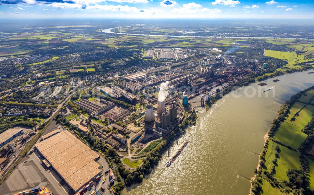 Aerial image Duisburg - Technical equipment and production facilities of the steelworks of Huettenwerke Krupp Mannesmann GmbH on Ehinger Strasse in the district Huettenheim in Duisburg at Ruhrgebiet in the state North Rhine-Westphalia, Germany