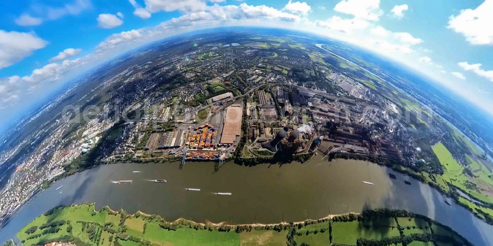 Aerial photograph Duisburg - Technical equipment and production facilities of the steelworks of Huettenwerke Krupp Mannesmann GmbH on Ehinger Strasse in the district Huettenheim in Duisburg at Ruhrgebiet in the state North Rhine-Westphalia, Germany