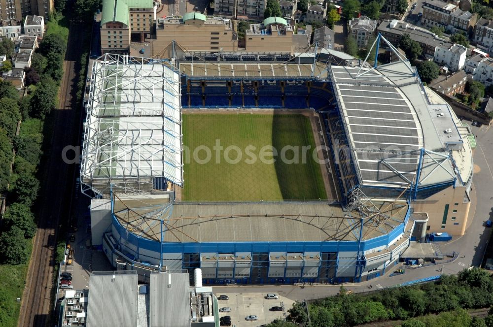 Aerial photograph London - The Stamford Bridge stadium is the home ground of the English Premier League Chelsea Football Club in Great Britain