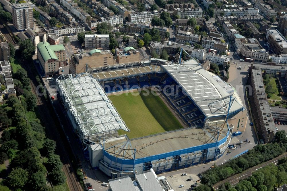 Aerial image London - The Stamford Bridge stadium is the home ground of the English Premier League Chelsea Football Club in Great Britain