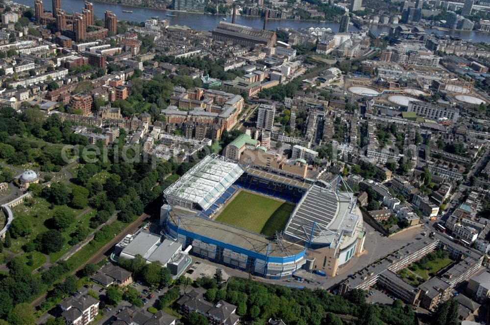 London from above - The Stamford Bridge stadium is the home ground of the English Premier League Chelsea Football Club in Great Britain