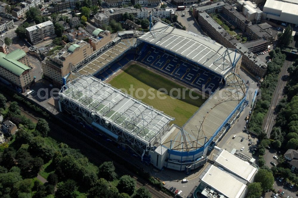 London from above - The Stamford Bridge stadium is the home ground of the English Premier League Chelsea Football Club in Great Britain