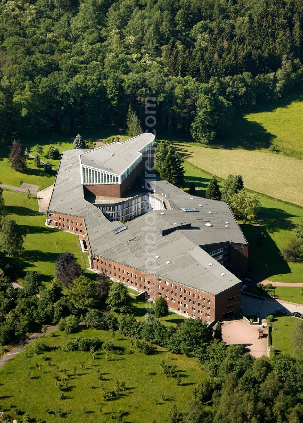 Aerial photograph Olpe - Striking headquarters of the Franziskanerinnen von der ewigen Anbetung e. V. in Olpe in North Rhine-Westphalia