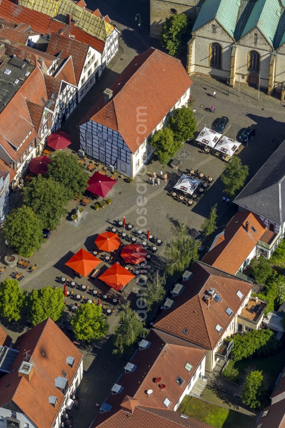 Aerial image Rheda-Wiedenbrück - The registrar's office of Rheda-Wiedenbrueck in the state North Rhine-Westphalia. The building is located at the market square next to the church Saint Aegidius