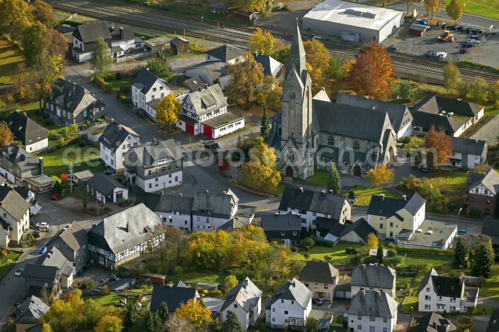 Bestwig from above - The Church of St. Anne Kirche in Nuttlar district of Bestwig in the Sauerland region in North Rhine-Westphalia