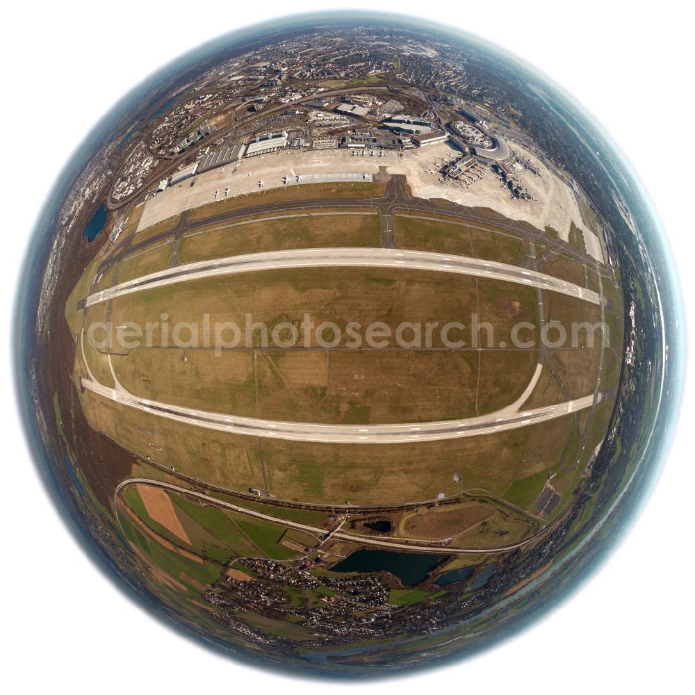 Düsseldorf from the bird's eye view: View to the Duesseldorf International Airport which is the main airport in Nothrhine Westfalia