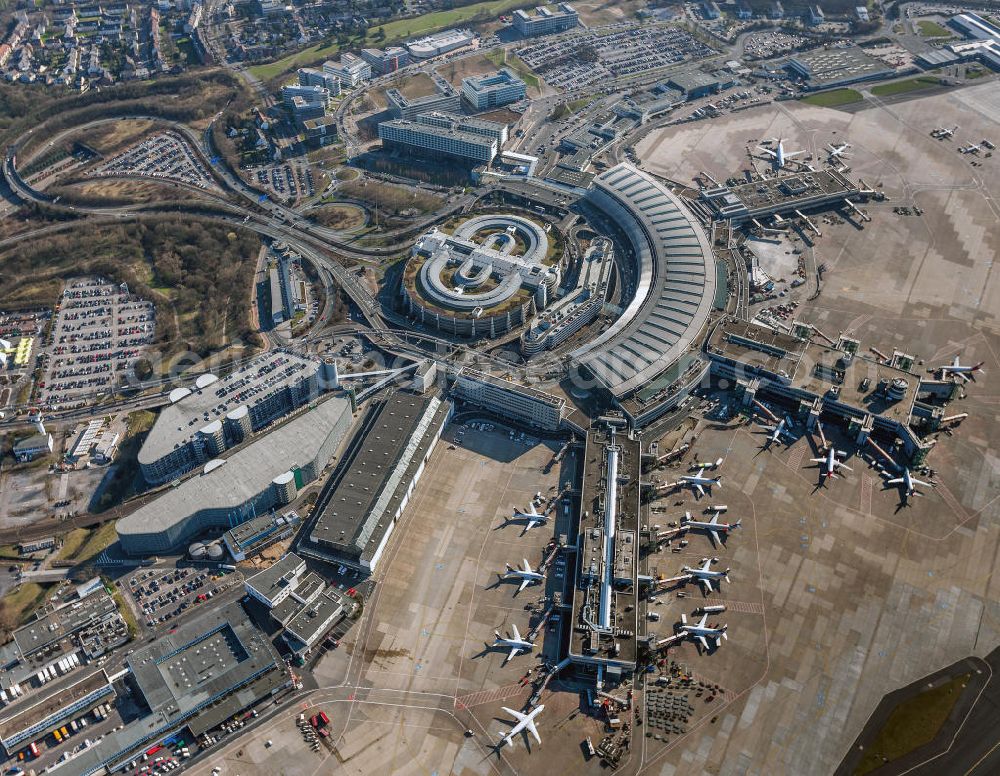 Düsseldorf from above - View to the Duesseldorf International Airport which is the main airport in Nothrhine Westfalia