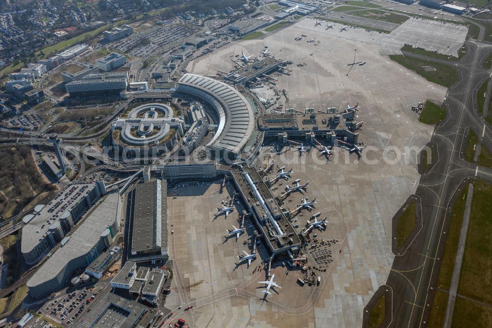 Düsseldorf from above - View to the Duesseldorf International Airport which is the main airport in Nothrhine Westfalia