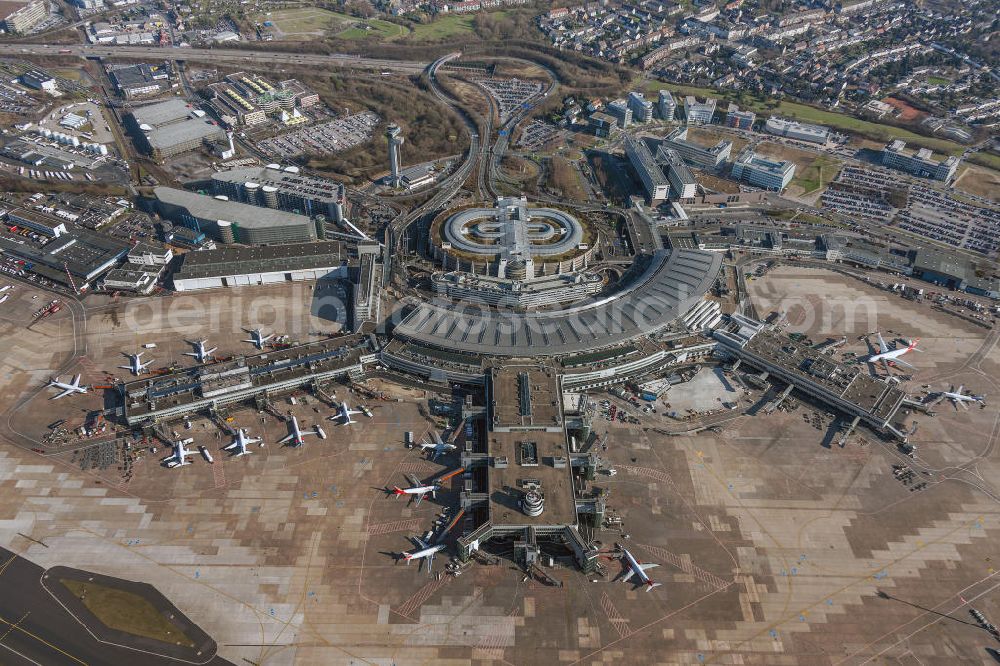 Düsseldorf from above - View to the Duesseldorf International Airport which is the main airport in Nothrhine Westfalia