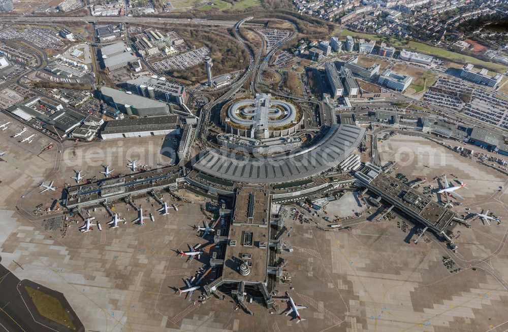 Düsseldorf from above - View to the Duesseldorf International Airport which is the main airport in Nothrhine Westfalia