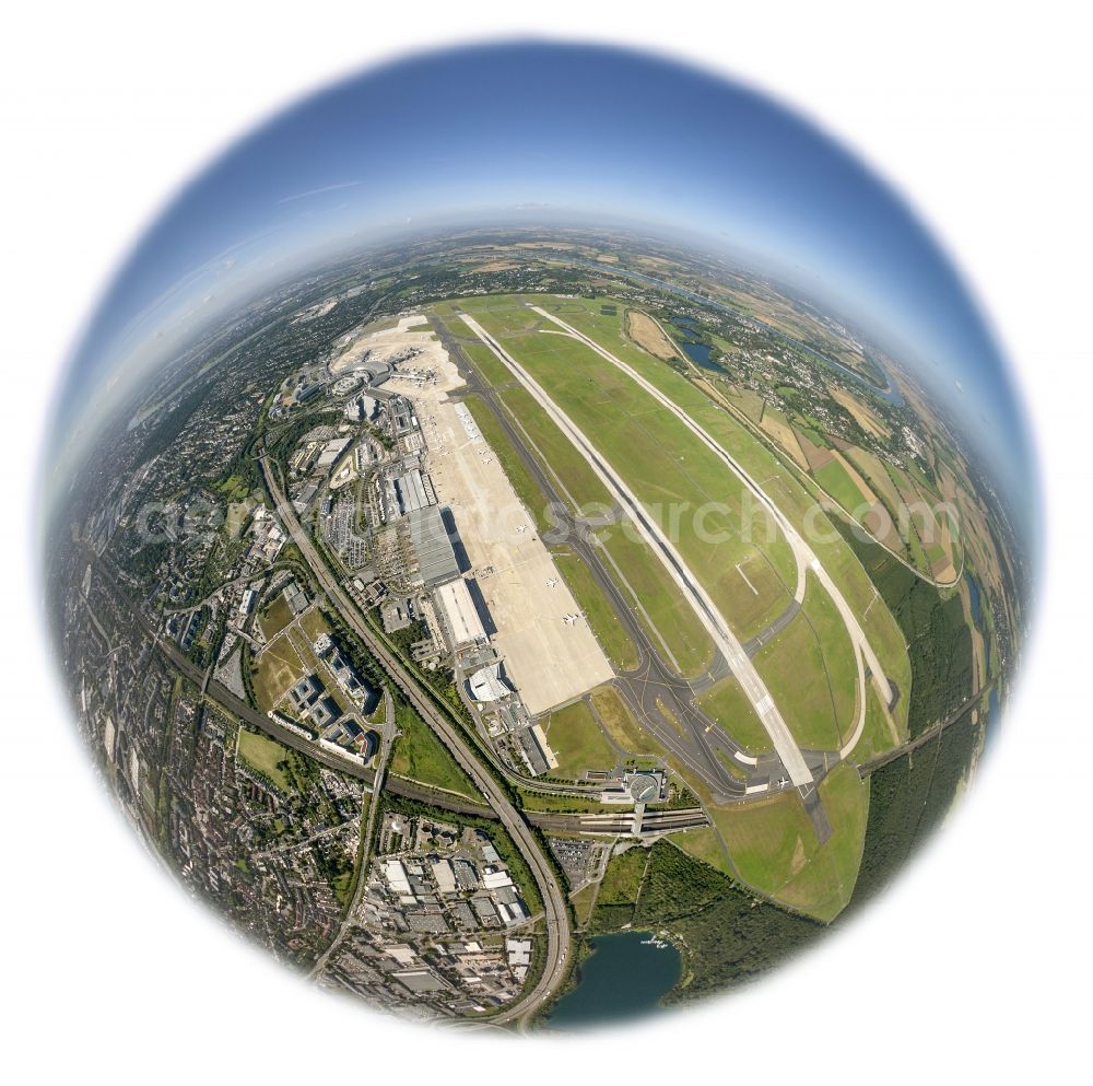 Aerial photograph Düsseldorf - View to the Duesseldorf International Airport which is the main airport in Nothrhine Westfalia