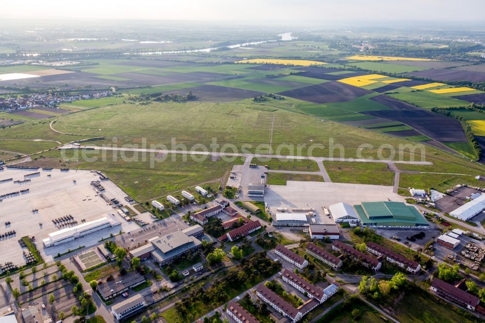 Mannheim from above - Locked runway at the former airfield Coleman of US Air force in the district Sandhofen in Mannheim in the state Baden-Wurttemberg, Germany