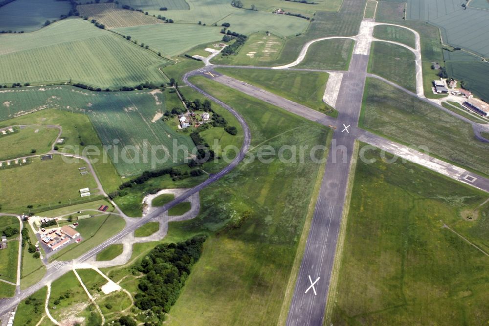 Wethersfield from the bird's eye view: Locked runway at the former airfield of RAF Royal Air Force in Wethersfield in England, United Kingdom