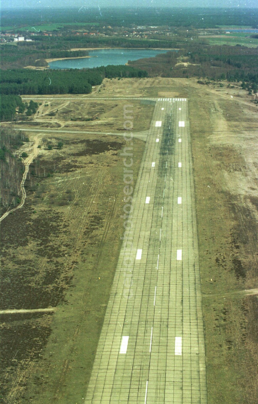 Sperenberg from the bird's eye view: Locked runway at the former airfield in Sperenberg Nuthe-Urstromtal in the state Brandenburg, Germany