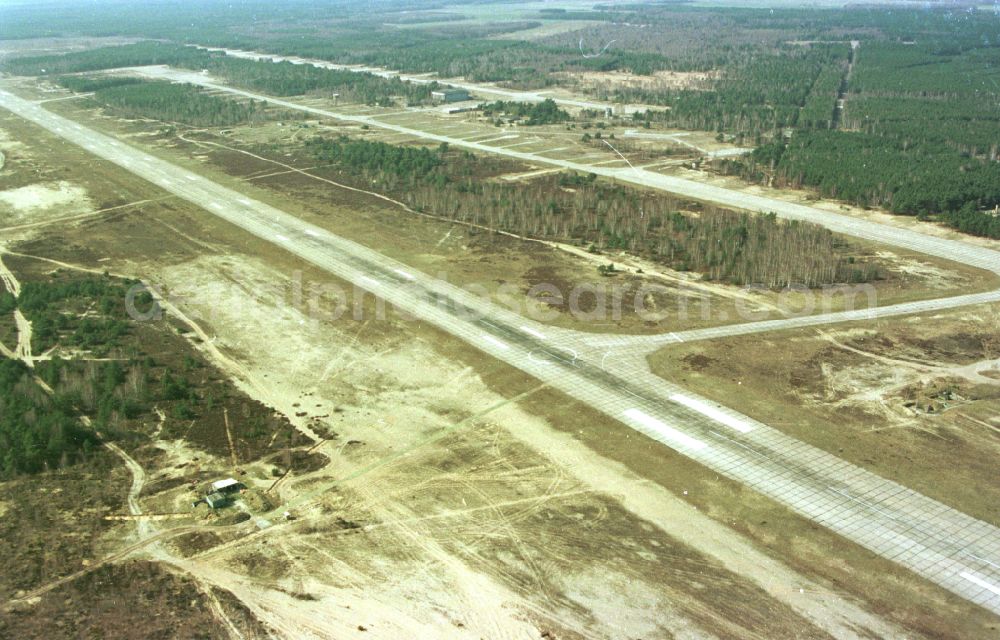 Sperenberg from above - Locked runway at the former airfield in Sperenberg Nuthe-Urstromtal in the state Brandenburg, Germany