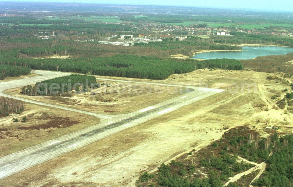 Sperenberg from the bird's eye view: Locked runway at the former airfield in Sperenberg Nuthe-Urstromtal in the state Brandenburg, Germany