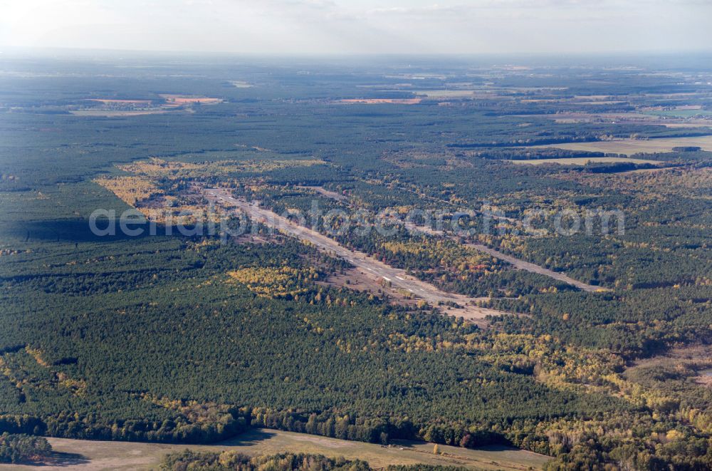 Sperenberg from above - Locked runway at the former airfield in Sperenberg Nuthe-Urstromtal in the state Brandenburg, Germany