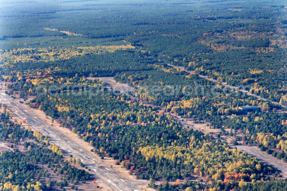 Sperenberg from above - Locked runway at the former airfield in Sperenberg Nuthe-Urstromtal in the state Brandenburg, Germany