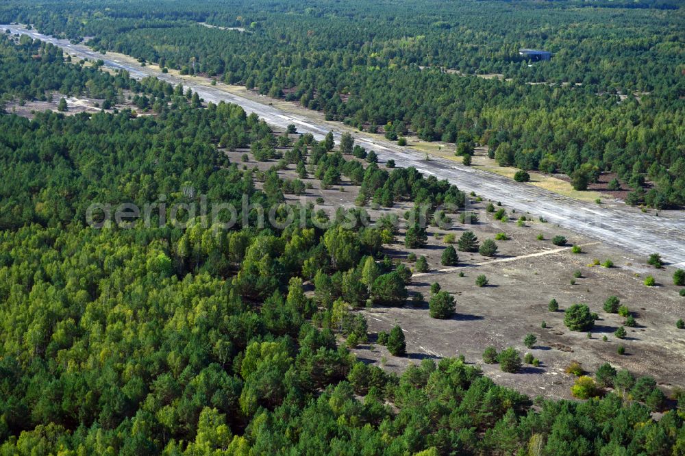 Sperenberg from above - Locked runway at the former airfield in Sperenberg Nuthe-Urstromtal in the state Brandenburg, Germany