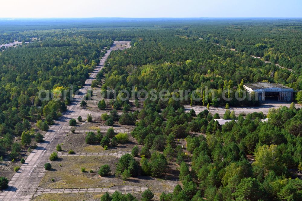 Sperenberg from above - Locked runway at the former airfield in Sperenberg Nuthe-Urstromtal in the state Brandenburg, Germany