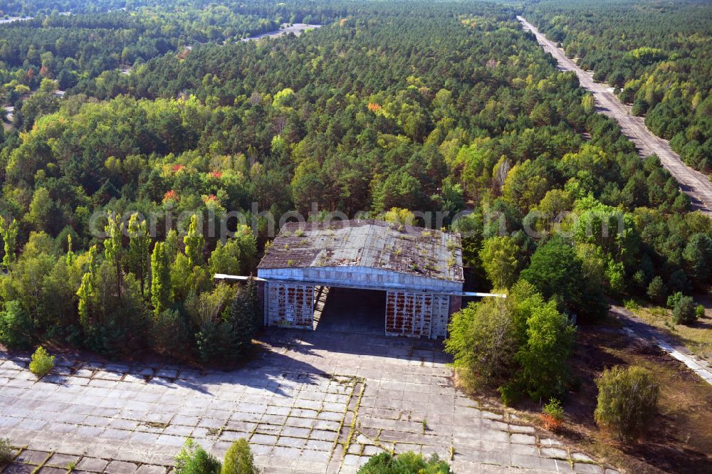 Sperenberg from the bird's eye view: Locked runway at the former airfield in Sperenberg Nuthe-Urstromtal in the state Brandenburg, Germany