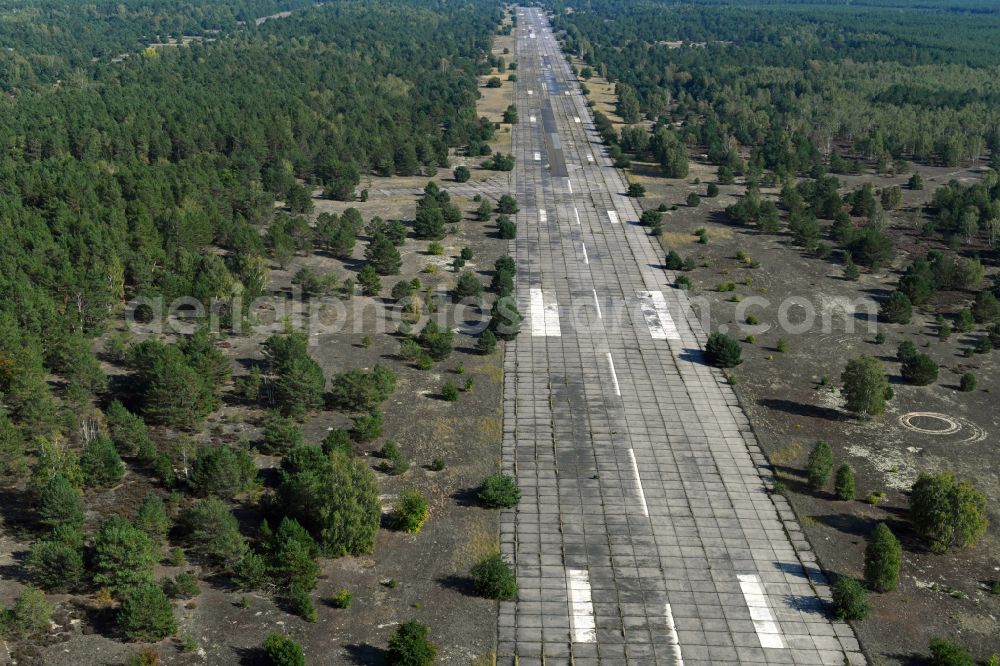 Aerial image Sperenberg - Locked runway at the former airfield in Sperenberg Nuthe-Urstromtal in the state Brandenburg, Germany