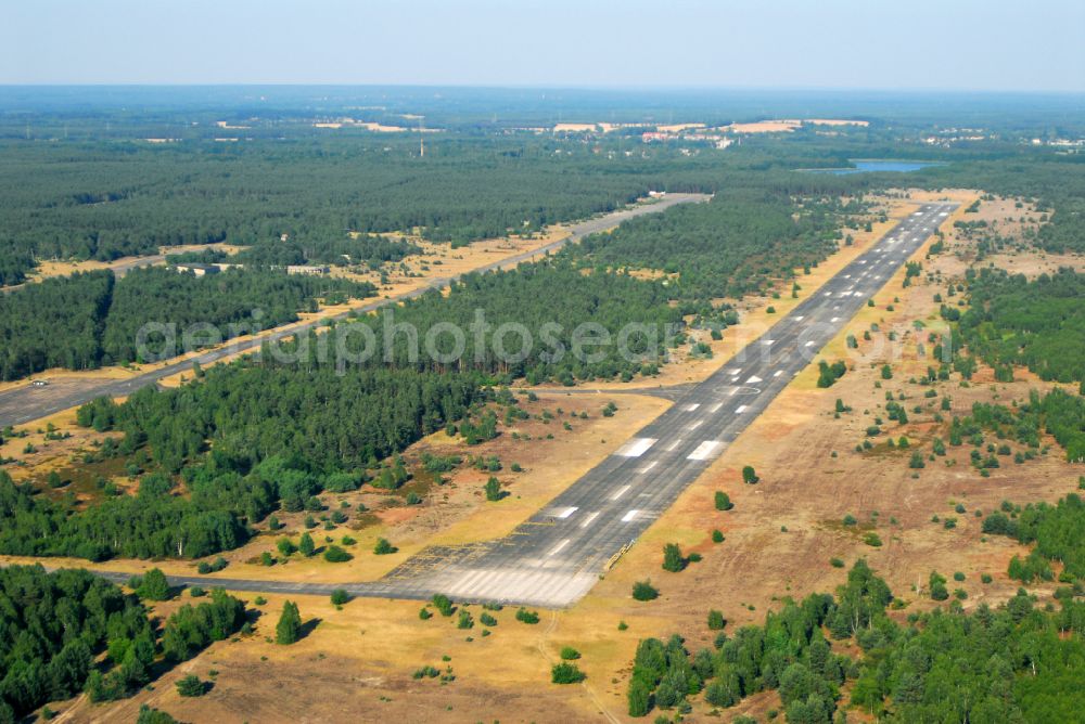 Sperenberg from above - Locked runway at the former airfield in Sperenberg Nuthe-Urstromtal in the state Brandenburg, Germany