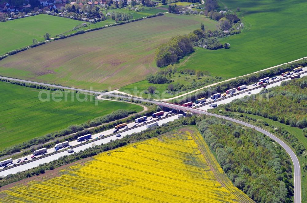 Aerial photograph Erfurt - Jam on the highway BAB A 4 at the exit Erfurt West in Thuringia