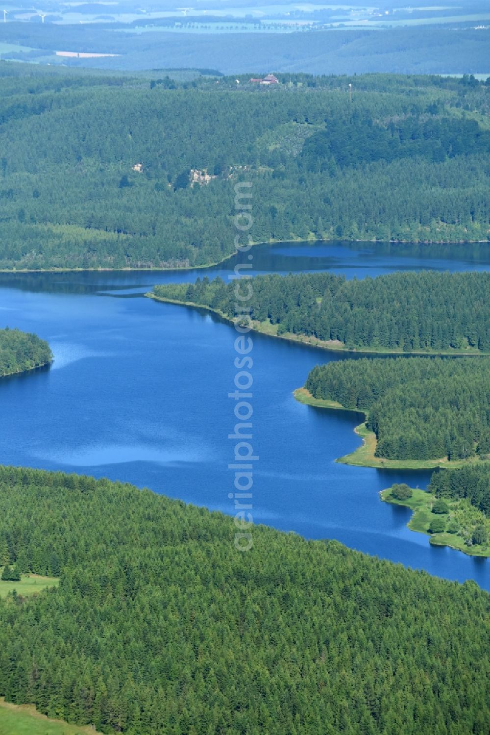 Cesky Jiretin - Georgendorf from above - Impoundment and shore areas at the lake Flaje in Cesky Jiretin - Georgendorf in Most, Czech Republic