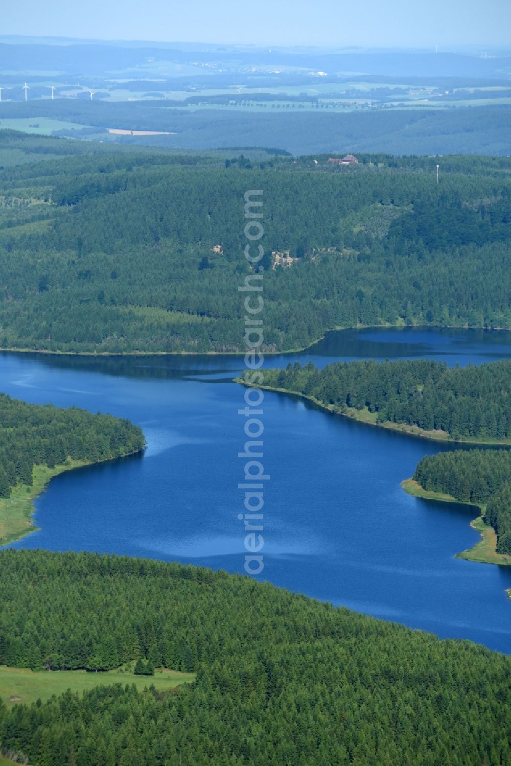 Cesky Jiretin - Georgendorf from the bird's eye view: Impoundment and shore areas at the lake Flaje in Cesky Jiretin - Georgendorf in Most, Czech Republic