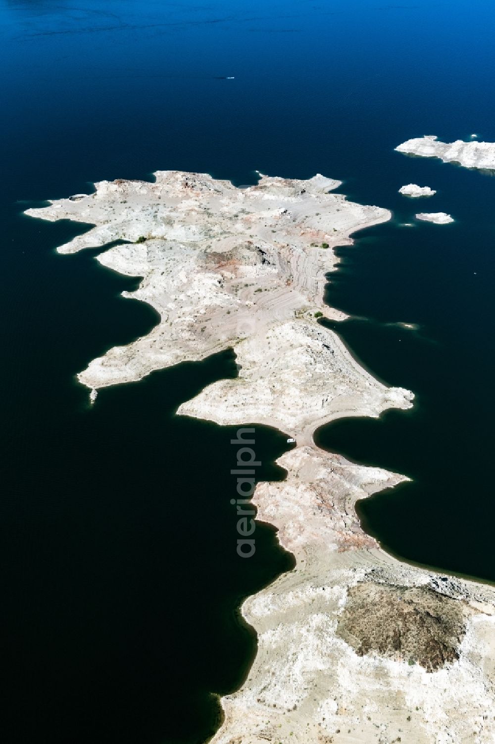 Aerial image Echo Bay - Impoundment and shore areas at the lake Lake Mead in Echo Bay in Nevada, United States of America