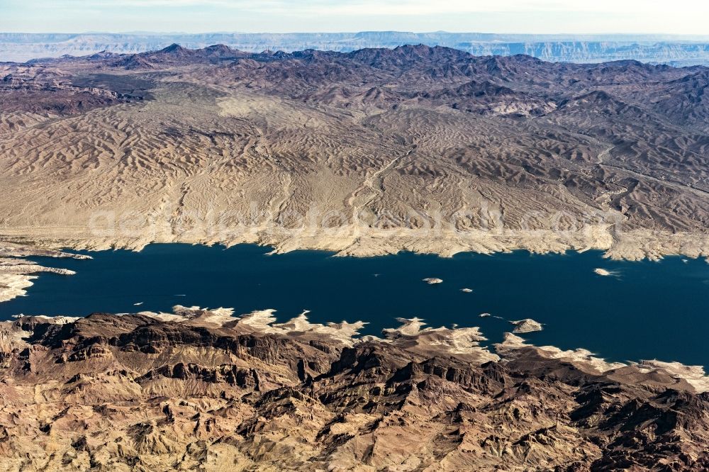 Aerial image Echo Bay - Impoundment and shore areas at the lake Lake Mead in Echo Bay in Nevada, United States of America