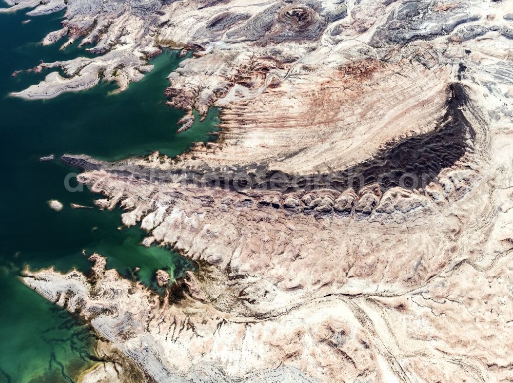 Aerial image Echo Bay - Impoundment and shore areas at the lake Lake Mead in Echo Bay in Nevada, United States of America