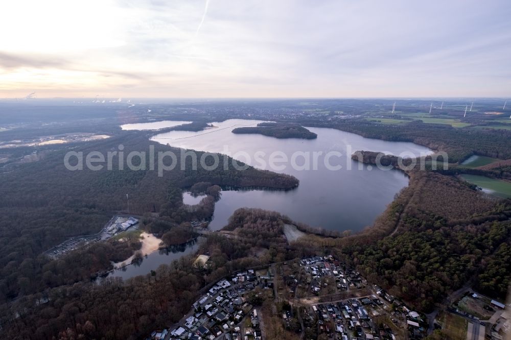 Aerial photograph Haltern am See - Impoundment and shore areas at the lake Halterner Stausee in Haltern am See in the state North Rhine-Westphalia, Germany