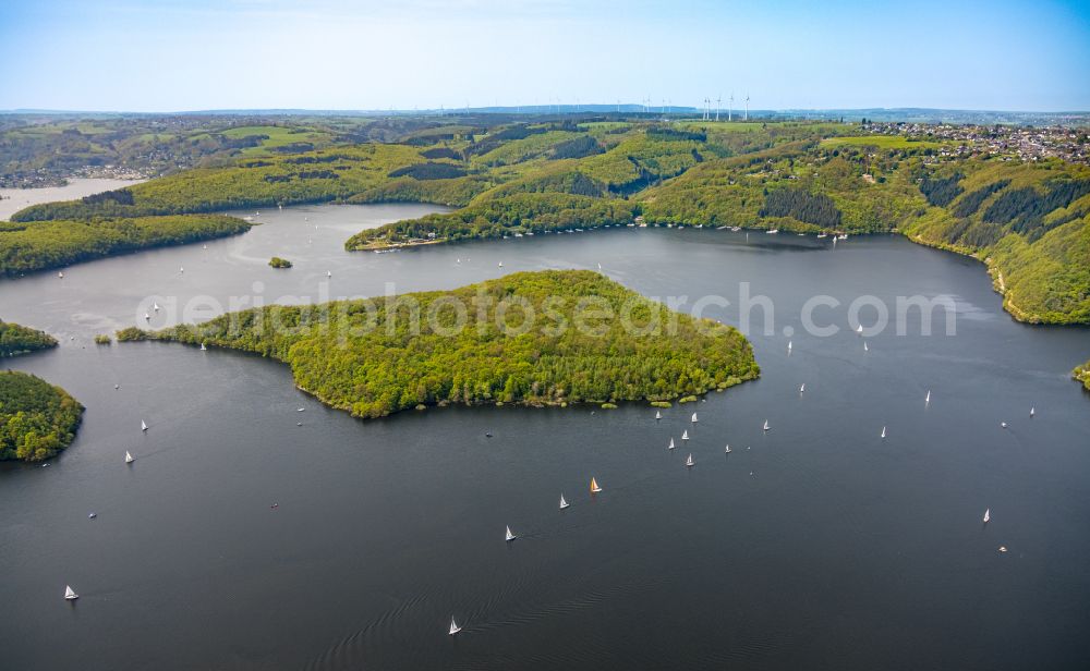 Aerial image Hastenrath - Impoundment and shore areas at the lake Rurtalsperre Schwammenauel in Hastenrath in the state North Rhine-Westphalia, Germany
