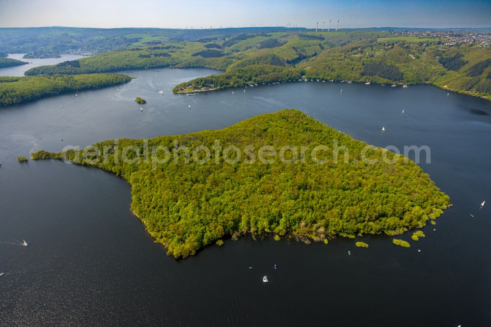 Aerial image Hastenrath - Impoundment and shore areas at the lake Rurtalsperre Schwammenauel in Hastenrath in the state North Rhine-Westphalia, Germany